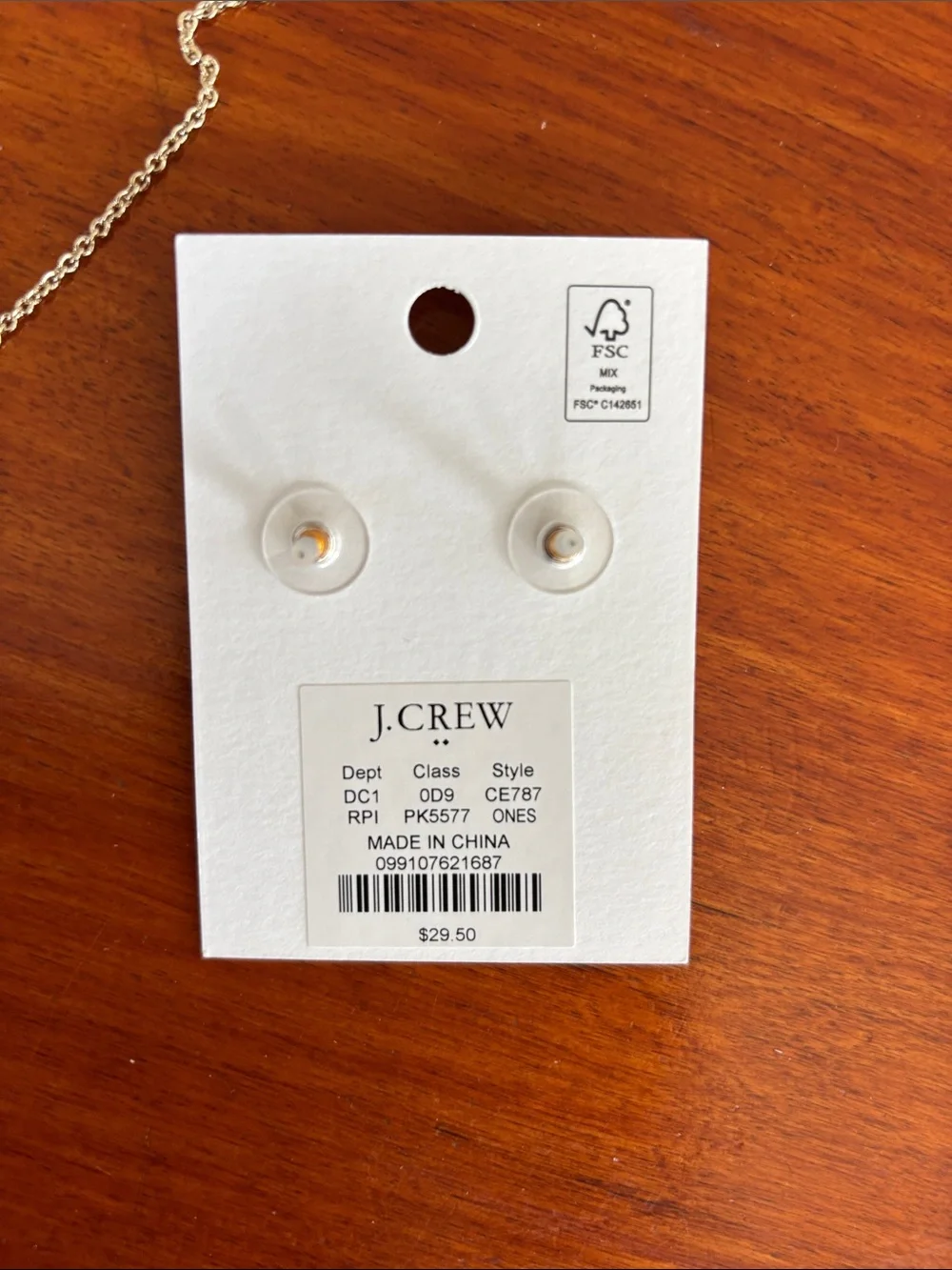 J. Crew Gold Chain Necklace with Pink Crystal Heart Pendant and Matching Studs